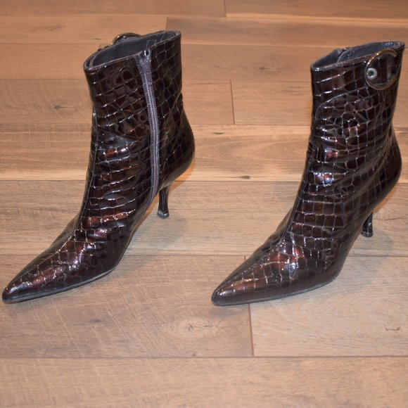 Stuart Weitzman Shoes - Stuart Weitzman Croc Embossed Heeled Booties
